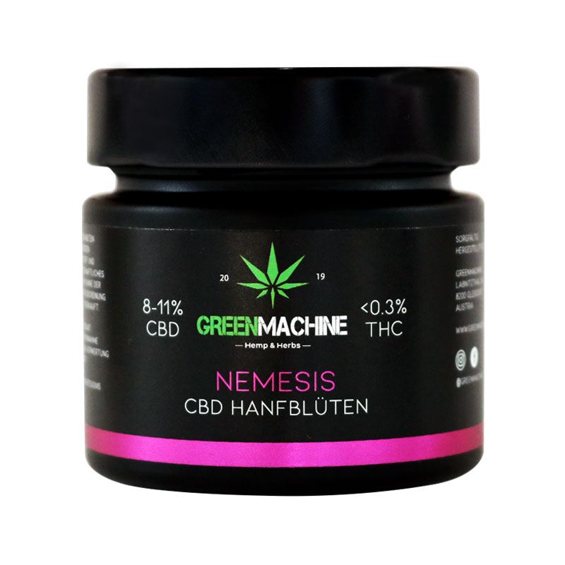 Glas CBD-Hanfblüten „Nemesis“ von Green Machine